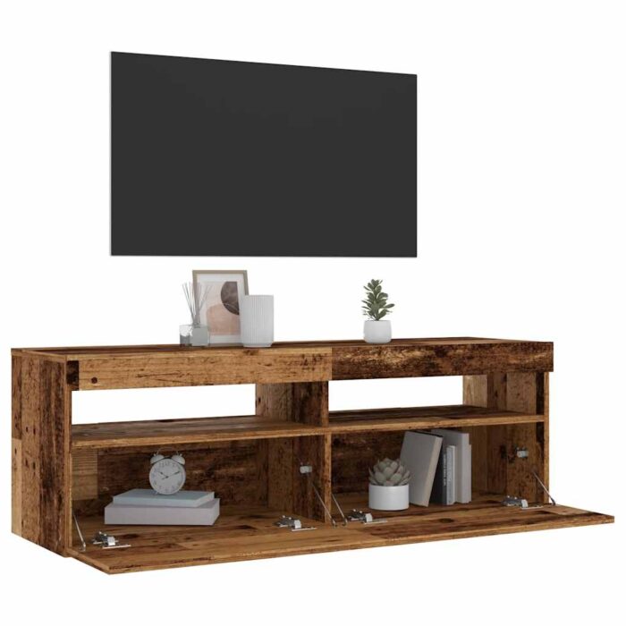 Meuble TV avec lumières LED vieux bois bois d'ingénierie – Image 3