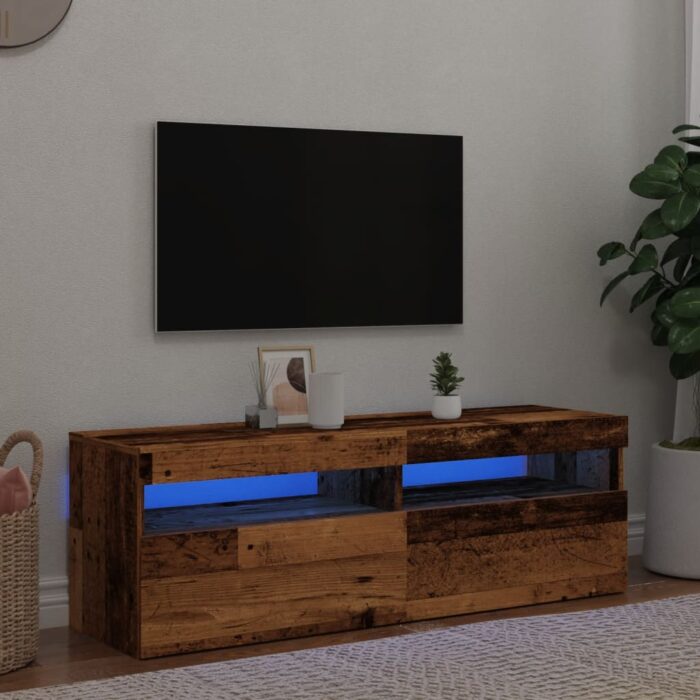 Meuble TV avec lumières LED vieux bois bois d'ingénierie – Image 1