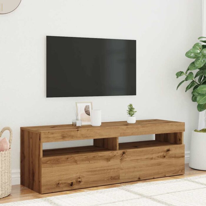 Meuble TV avec lumières LED chêne artisanal bois d'ingénierie – Image 2