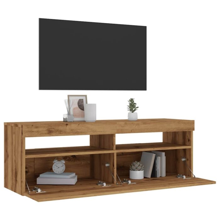 Meuble TV avec lumières LED chêne artisanal bois d'ingénierie – Image 3