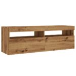 Meuble TV avec lumières LED chêne artisanal bois d'ingénierie – Image 4