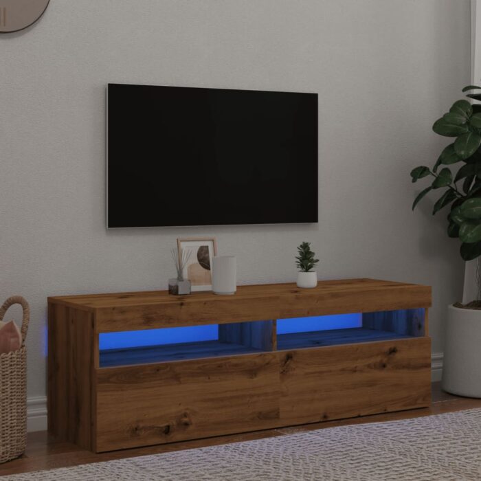 Meuble TV avec lumières LED chêne artisanal bois d'ingénierie – Image 1