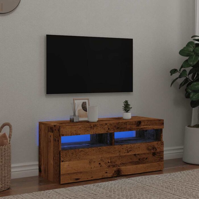 Meuble TV avec lumières LED vieux bois bois d'ingénierie – Image 2