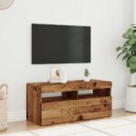 Meuble TV avec lumières LED vieux bois bois d'ingénierie – Image 3