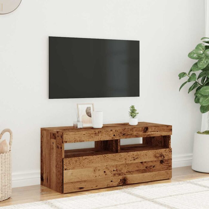 Meuble TV avec lumières LED vieux bois bois d'ingénierie – Image 3