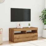 Meuble TV avec lumières LED chêne artisanal bois d'ingénierie – Image 3