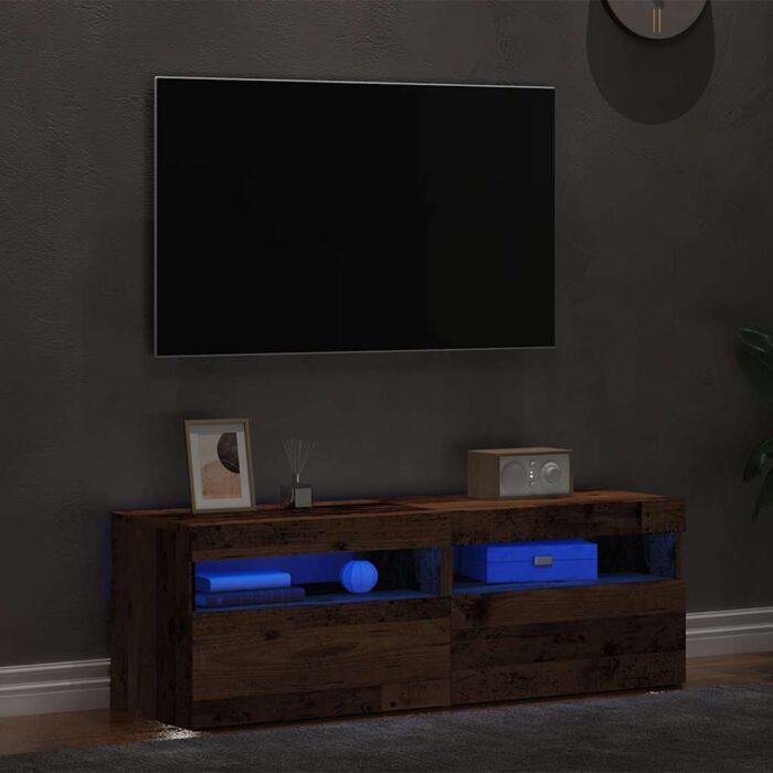 Meubles TV avec lumières LED 2 pcs vieux bois bois d'ingénierie – Image 2
