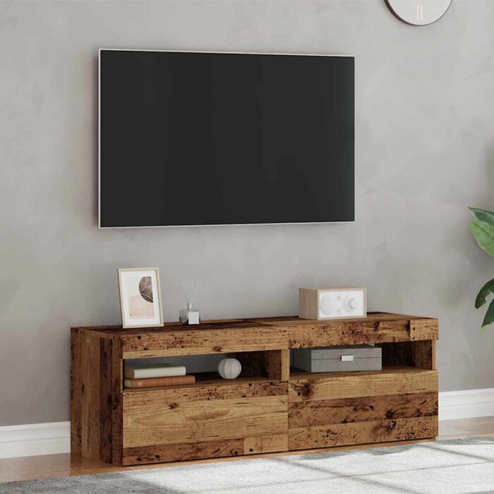 Meubles TV avec lumières LED 2 pcs vieux bois bois d'ingénierie – Image 3