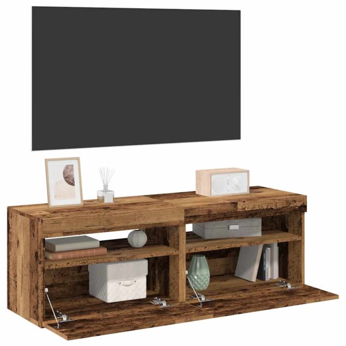 Meubles TV avec lumières LED 2 pcs vieux bois bois d'ingénierie – Image 1