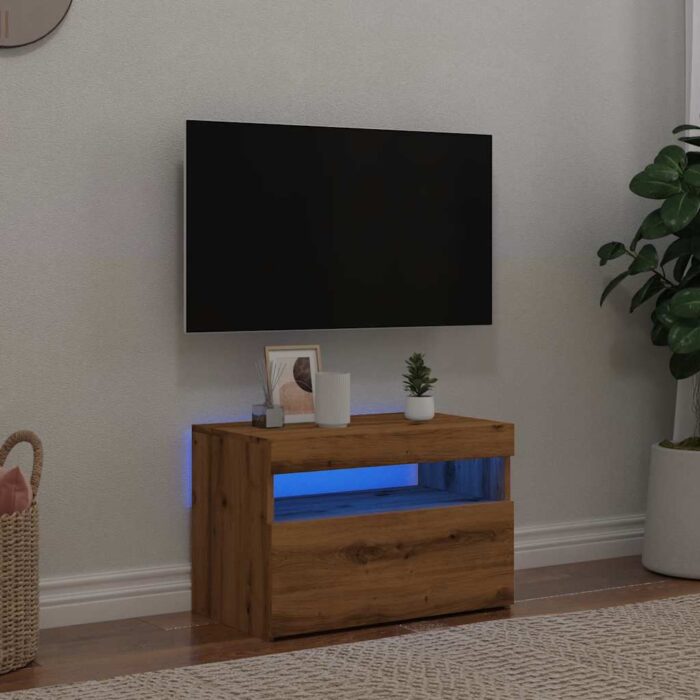Meuble TV avec lumières LED chêne artisanal bois d'ingénierie – Image 3