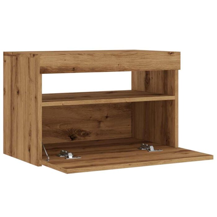 Meuble TV avec lumières LED chêne artisanal bois d'ingénierie – Image 8