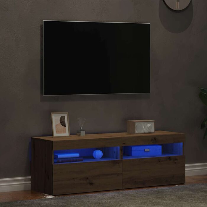 Meubles TV avec lumières LED 2 pcs chêne artisanal – Image 2