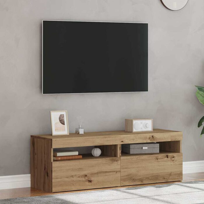 Meubles TV avec lumières LED 2 pcs chêne artisanal – Image 3