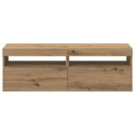 Meubles TV avec lumières LED 2 pcs chêne artisanal – Image 6