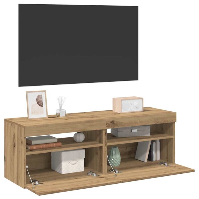 Meubles TV avec lumières LED 2 pcs chêne artisanal – Image 1