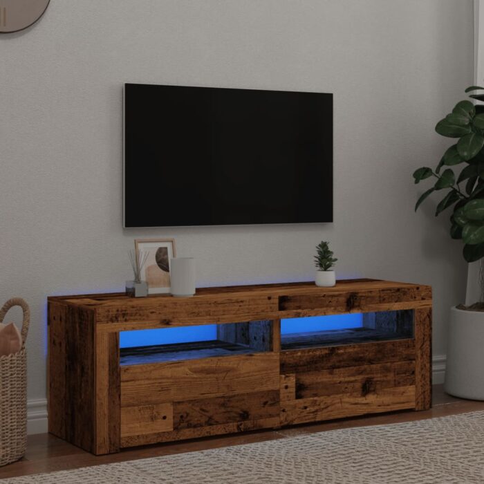 Meuble TV avec lumières LED vieux bois bois d'ingénierie – Image 2