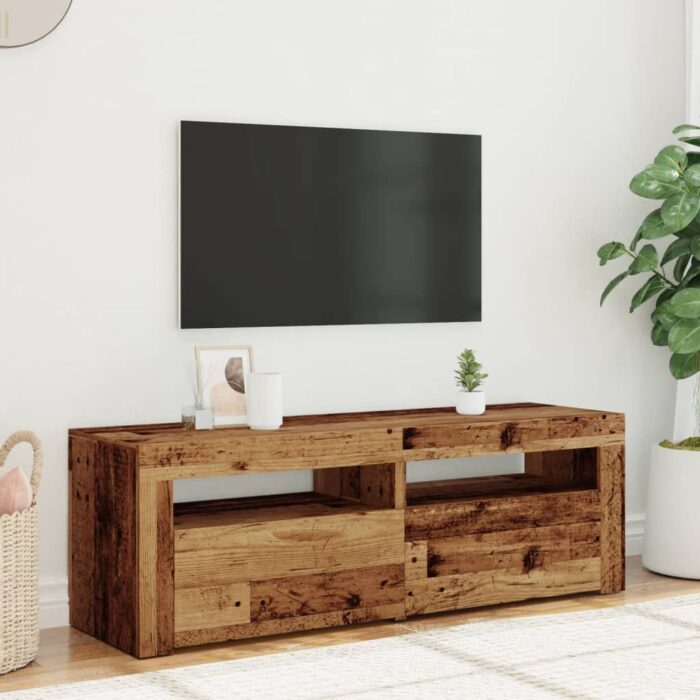 Meuble TV avec lumières LED vieux bois bois d'ingénierie – Image 3