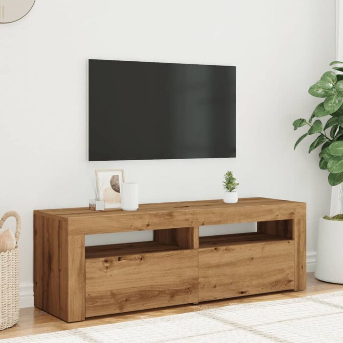 Meuble TV avec lumières LED chêne artisanal bois d'ingénierie – Image 2