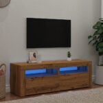 Meuble TV avec lumières LED chêne artisanal bois d'ingénierie – Image 3