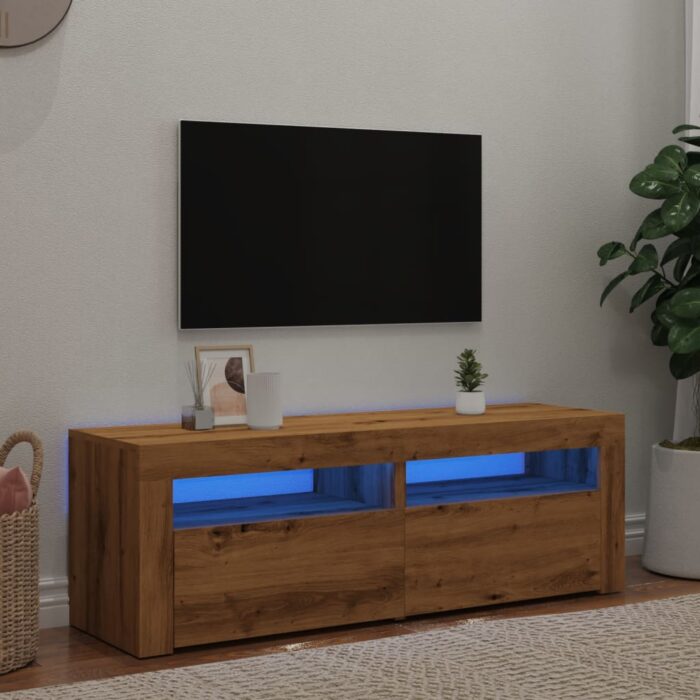 Meuble TV avec lumières LED chêne artisanal bois d'ingénierie – Image 3