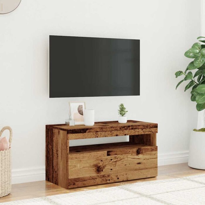Meuble TV avec lumières LED vieux bois bois d'ingénierie – Image 2