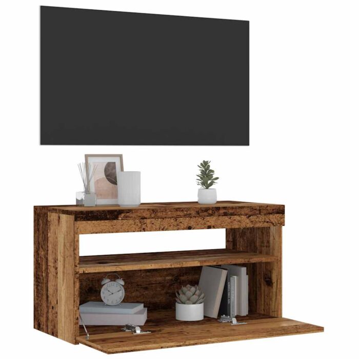Meuble TV avec lumières LED vieux bois bois d'ingénierie – Image 3