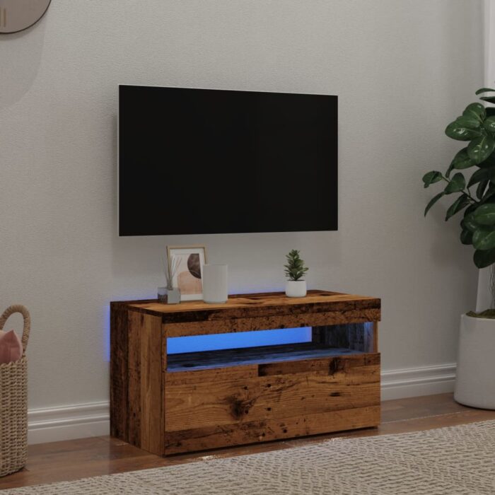Meuble TV avec lumières LED vieux bois bois d'ingénierie – Image 1