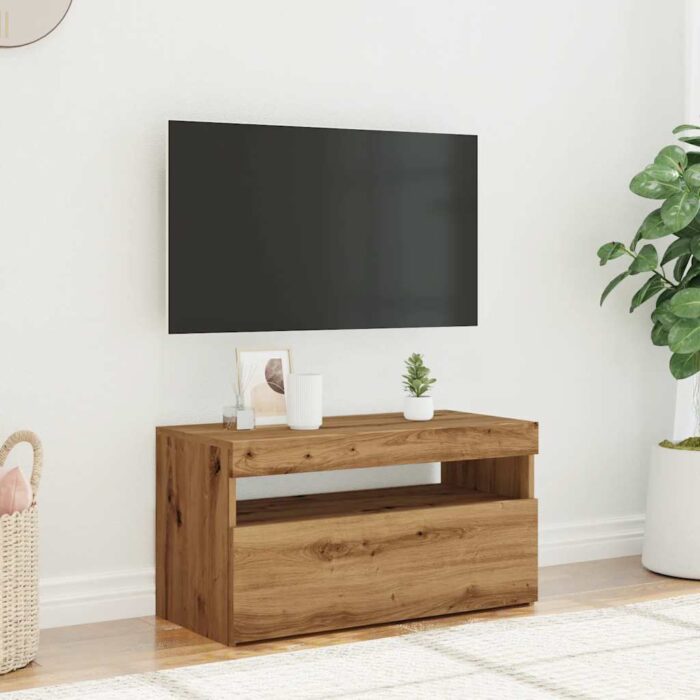Meuble TV avec lumières LED chêne artisanal bois d'ingénierie – Image 2