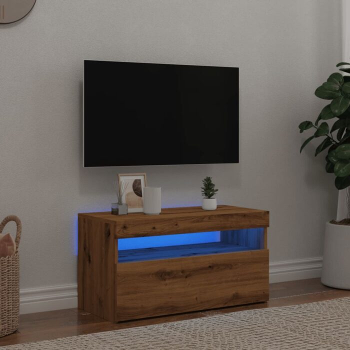 Meuble TV avec lumières LED chêne artisanal bois d'ingénierie – Image 1