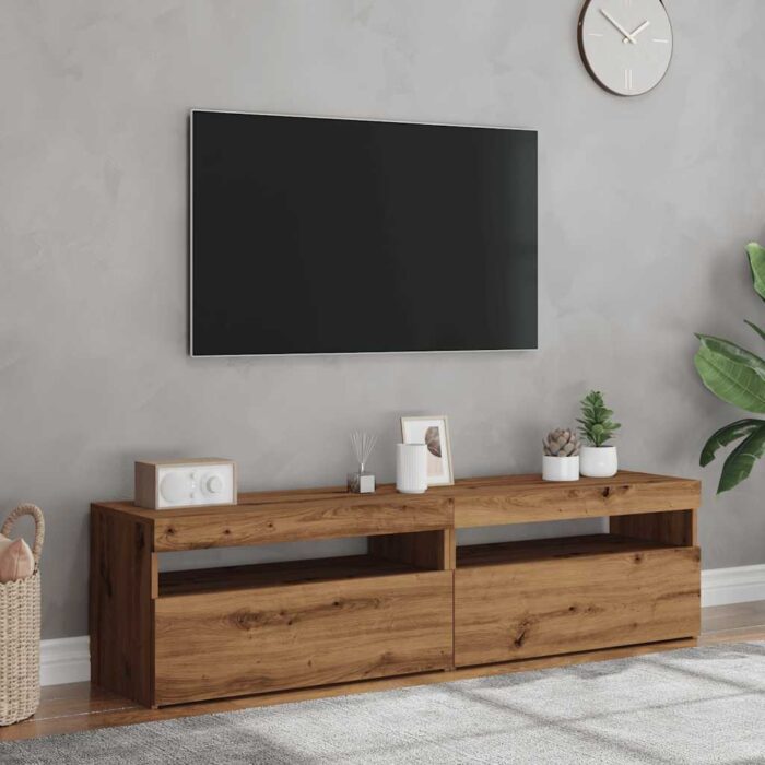 Meubles TV avec lumières LED 2 pcs chêne artisanal – Image 2