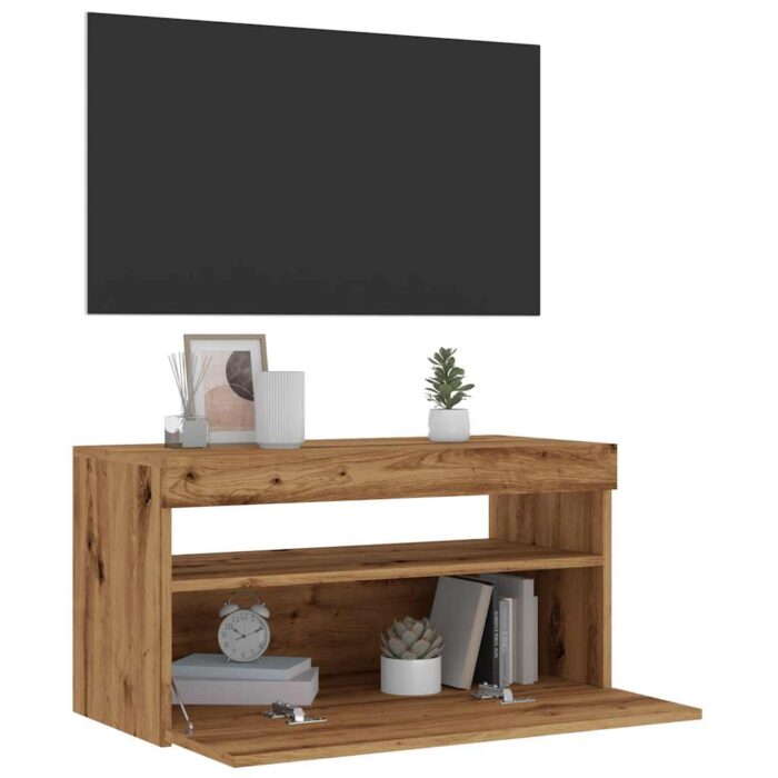 Meubles TV avec lumières LED 2 pcs chêne artisanal – Image 3