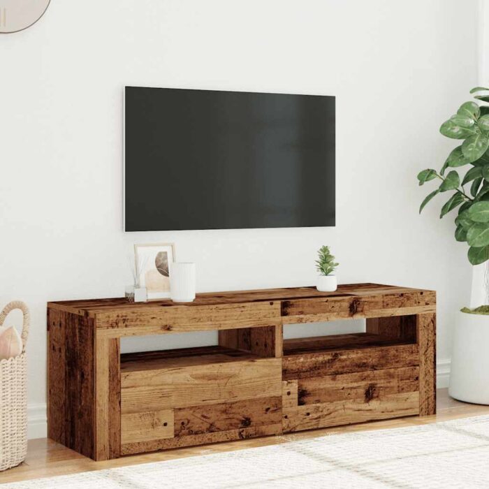 Meuble TV avec lumières LED vieux bois bois d'ingénierie – Image 2