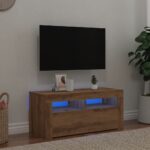 Meuble TV avec lumières LED chêne artisanal bois d'ingénierie