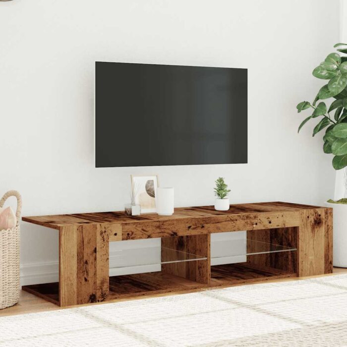 Meuble TV avec lumières LED vieux bois bois d'ingénierie – Image 2