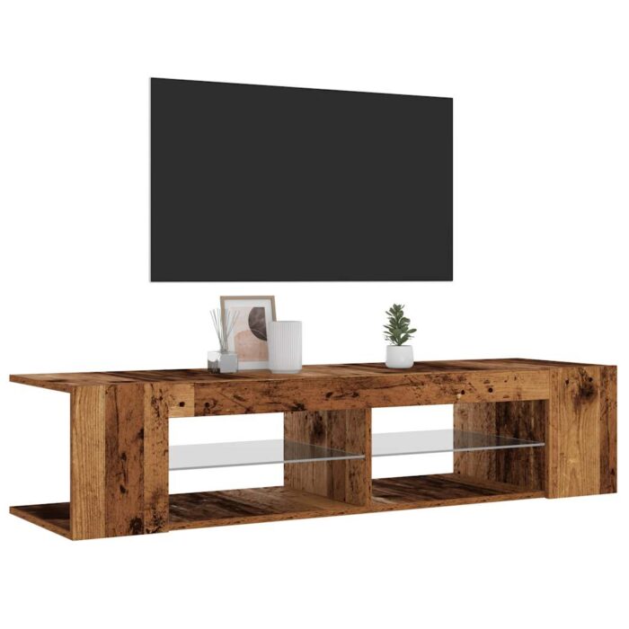 Meuble TV avec lumières LED vieux bois bois d'ingénierie – Image 3