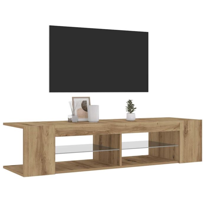 Meuble TV avec lumières LED chêne artisanal bois d'ingénierie – Image 3
