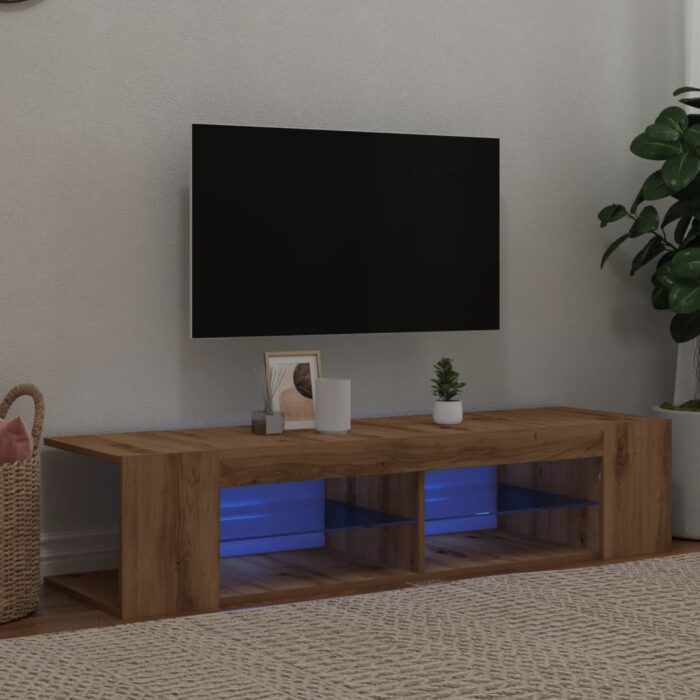 Meuble TV avec lumières LED chêne artisanal bois d'ingénierie – Image 1