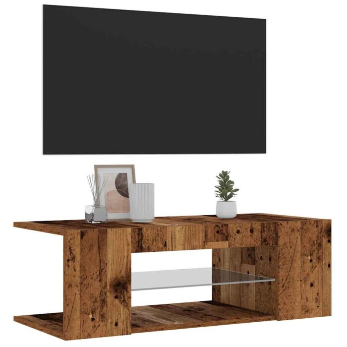 Meuble TV avec lumières LED vieux bois bois d'ingénierie – Image 2