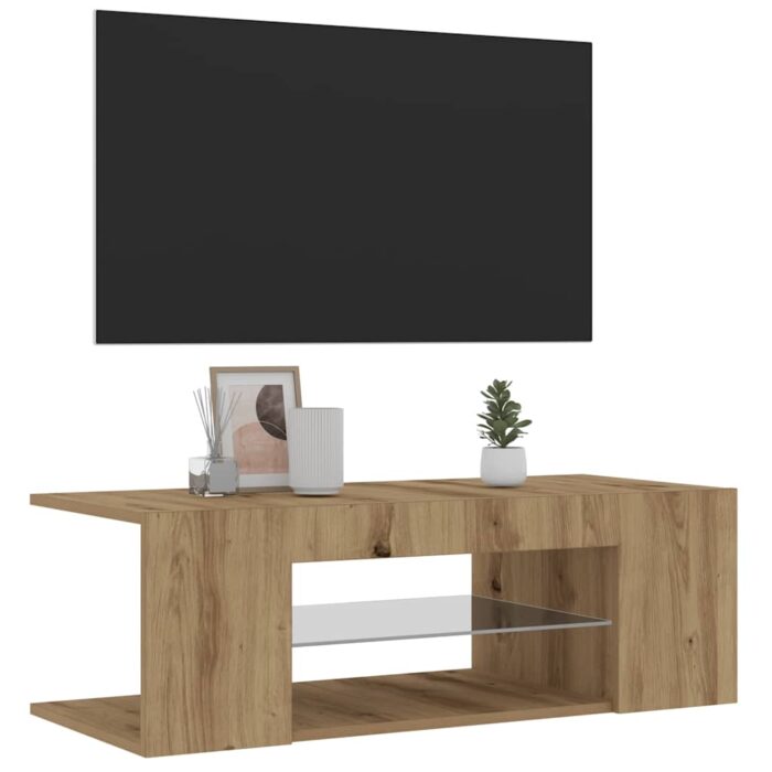 Meuble TV avec lumières LED chêne artisanal bois d'ingénierie – Image 2