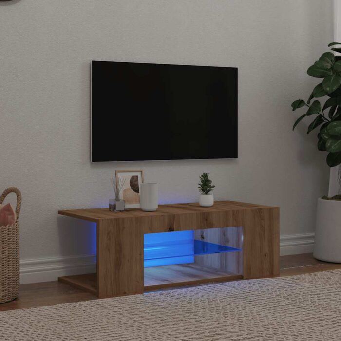 Meuble TV avec lumières LED chêne artisanal bois d'ingénierie – Image 1