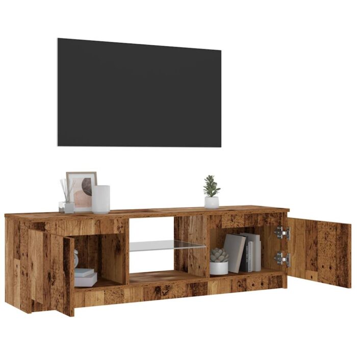 Meuble TV avec lumières LED vieux bois bois d'ingénierie – Image 2