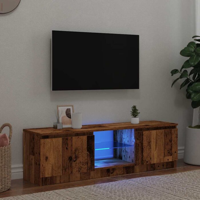 Meuble TV avec lumières LED vieux bois bois d'ingénierie – Image 1