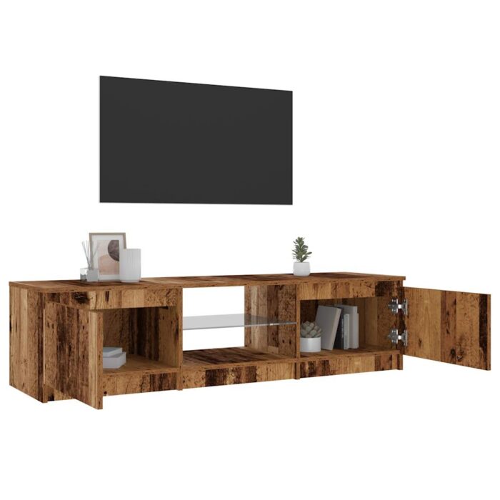 Meuble TV avec lumières LED vieux bois bois d'ingénierie – Image 2