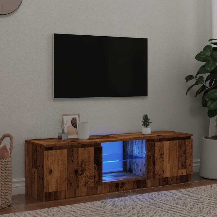 Meuble TV avec lumières LED vieux bois bois d'ingénierie – Image 1