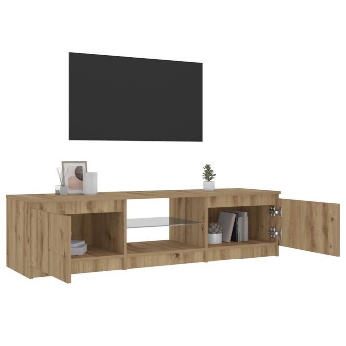 Meuble TV avec lumières LED chêne artisanal bois d'ingénierie – Image 2