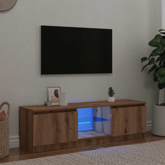 Meuble TV avec lumières LED chêne artisanal bois d'ingénierie – Image 1