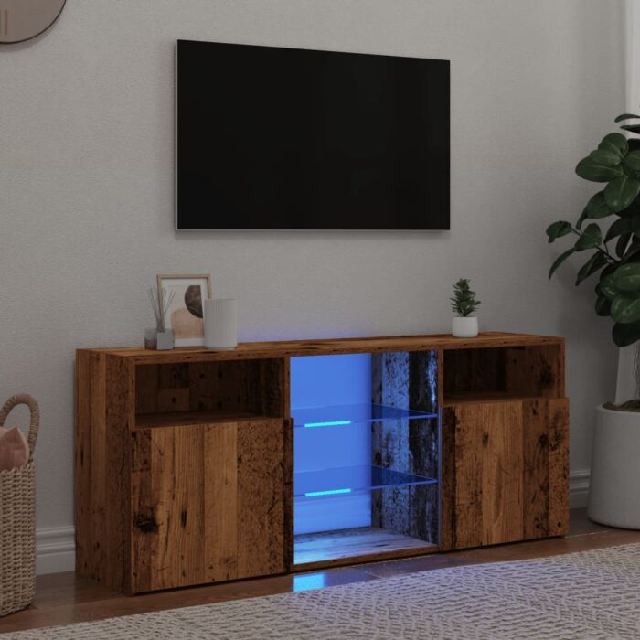 Meuble TV avec lumières LED vieux bois bois d'ingénierie – Image 1