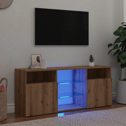 Meuble TV avec lumières LED chêne artisanal bois d'ingénierie