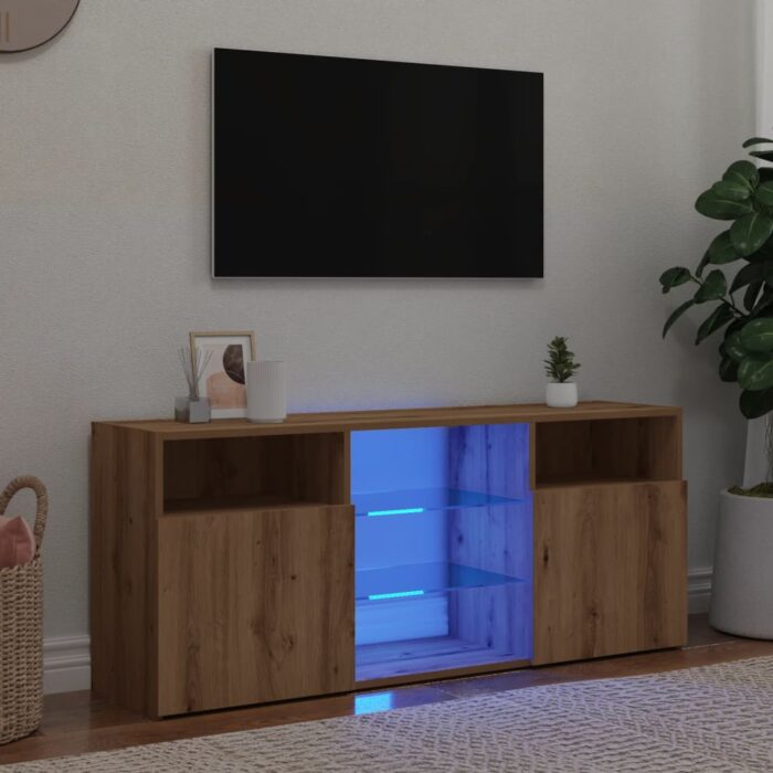 Meuble TV avec lumières LED chêne artisanal bois d'ingénierie – Image 1