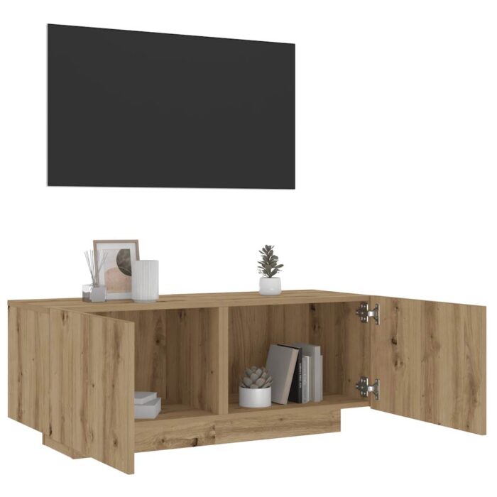Meuble TV chêne artisanal 100x35x40 cm bois d'ingénierie – Image 1